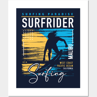 Retro Surfrider Beach Malibu Surfing // Surfers Paradise // Surf California Posters and Art